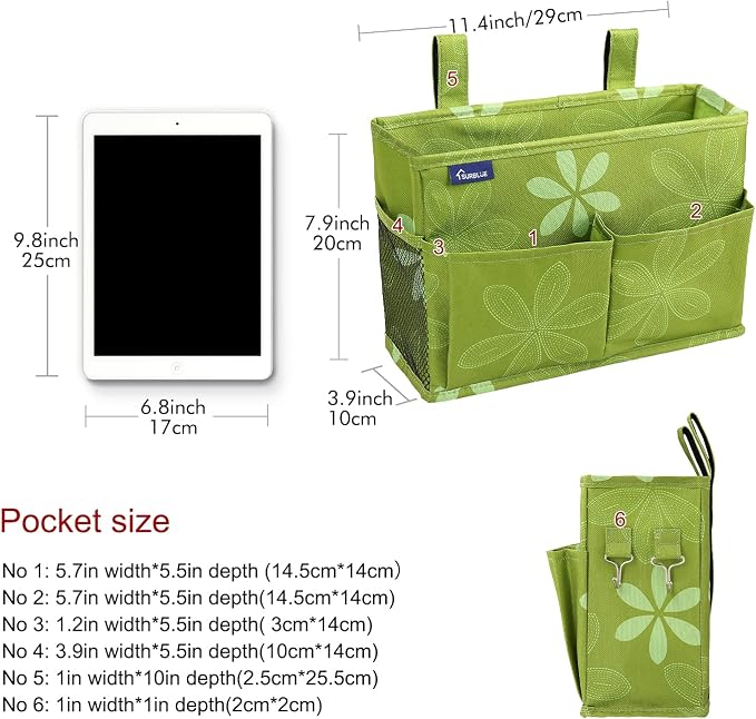 Surblue Bedside Caddy Hanging Bed Organizer Storage Bag Pocket - Image 5