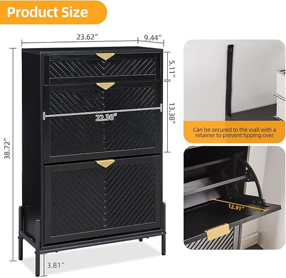 Shoe Cabinet with 2 Flip Drawers, Narrow Entryway Rack, Freestanding, - Image 2