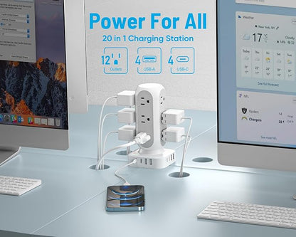 65W Fast Charging Station, Flat Plug Power Strip Tower - Image 3