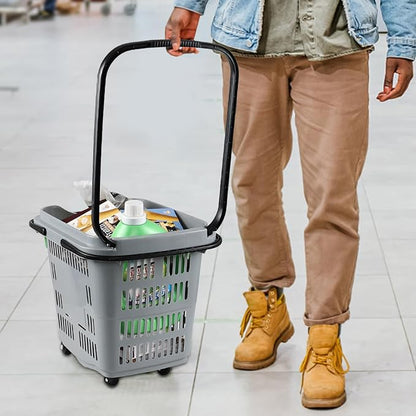 4 Pcs 50 L Plastic Rolling Shopping Basket - Image 6