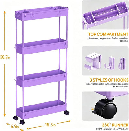SPACELEAD 2-piece Set Slim Storage Cart 3 Tier, Bathroom Organizer Rolling - Image 8