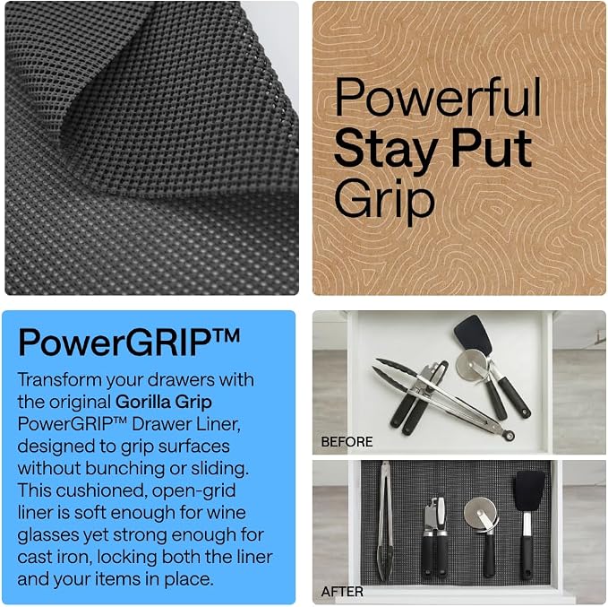 GORILLA GRIP powerGRIP Drawer Shelf and Cabinet Liner, Thick Strong Hold - Image 3