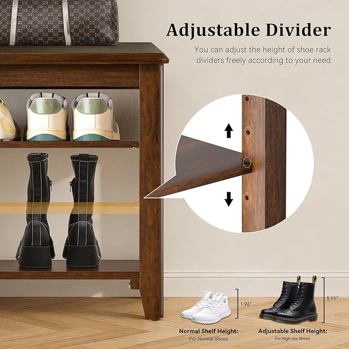 Taitiy Shoe Bench Storage Rubberwood, Entryway Bench - Image 5