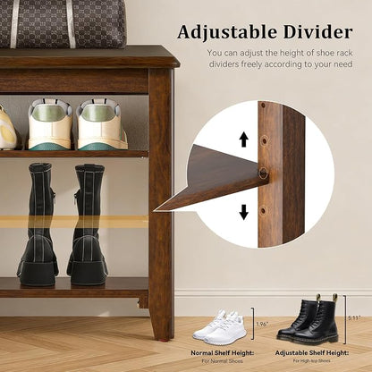 Taitiy Shoe Bench Storage Rubberwood, Entryway Bench - Image 5