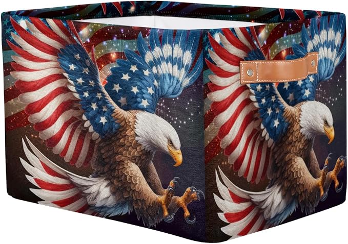 Pardick Basket Storage Bins American Flag Eagle Rectangle Cube Basket Box Kids - Image 2