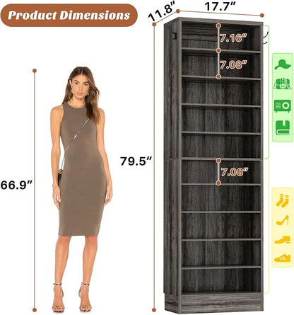 Aheaplus Narrow Shoe Cabinet, 10 Tiers Tall Wood Shoe Rack, Shoe Storage - Image 2