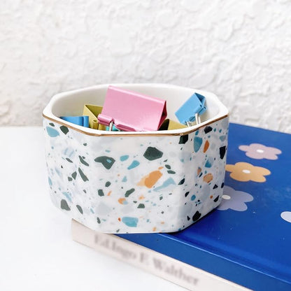 Ceramic Paper Clip Holder Gold Line Paper Clip Dispenser Organizer - Image 2