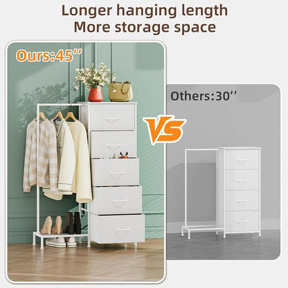 Somdot Dresser with Hanging Rack, 5 Drawers Small Closet - Image 8