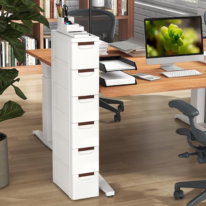 6-Drawer Narrow Storage Cabinet, Slim Rolling Cart | Mobile Plastic Cart - Image 5