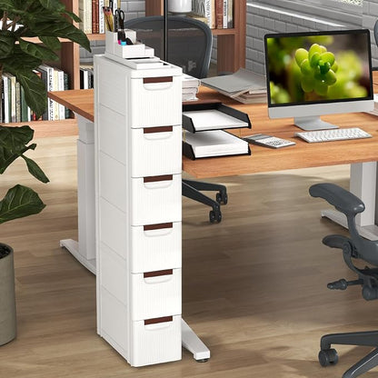 6-Drawer Narrow Storage Cabinet, Slim Rolling Cart | Mobile Plastic Cart - Image 5