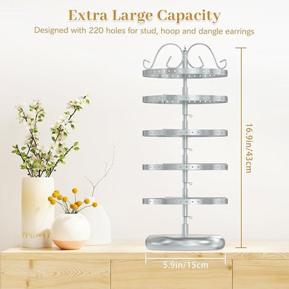 MODOWEY Rotating Earring Holder Organizer Stand, 5 Tier Metal Tree, - Image 3
