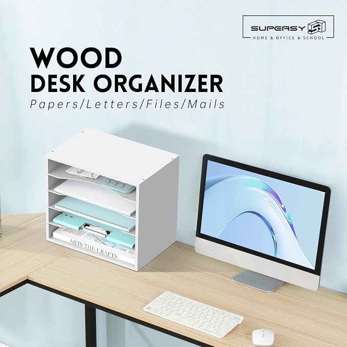5 Tier Wood Desk Organizer, Mail Sorter and Paper Organizer - Image 2