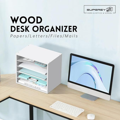 5 Tier Wood Desk Organizer, Mail Sorter and Paper Organizer - Image 2