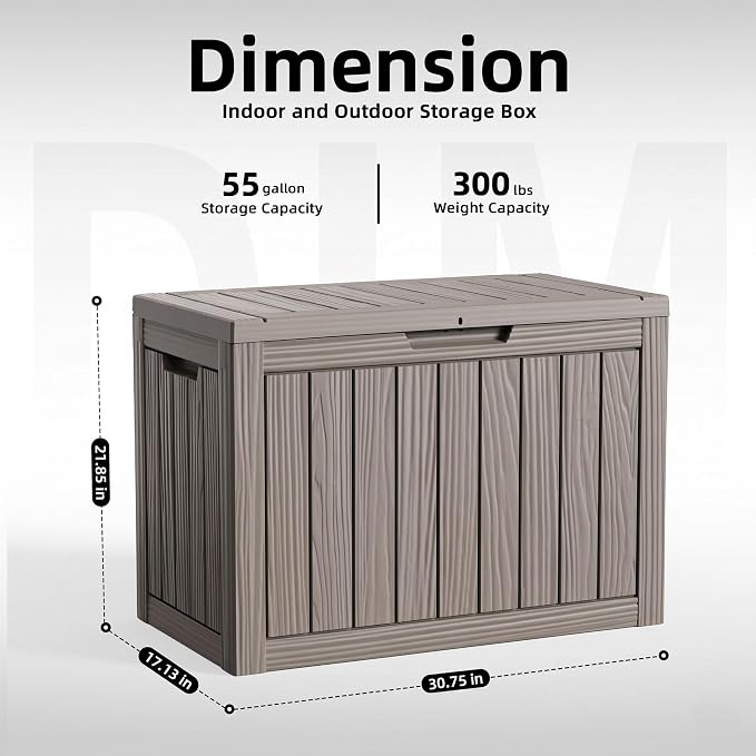 Vixzen 55 Gallon Deck Boxes Outdoor Waterproof, Lockable Resin Storage Box - Image 2