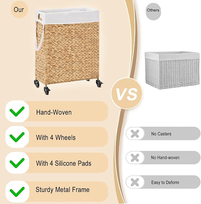 Rolling Laundry Hamper with Wheels, Slim Laundry Basket with Removable Liner - Image 8