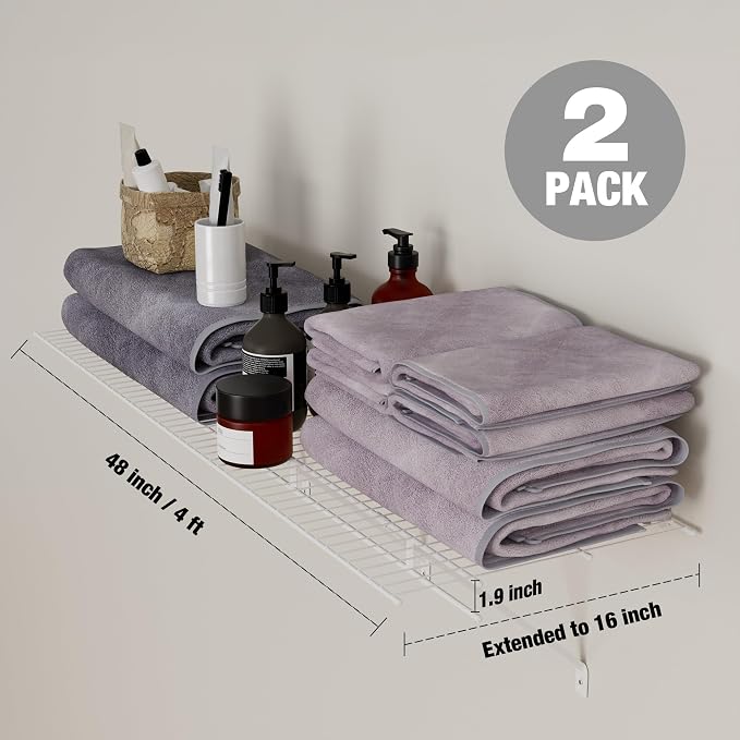 HAUSHOF 2 Pack Closet Shelves Wall Mounted, 4 ft x 16 in Wire Shelf Kit - Image 3
