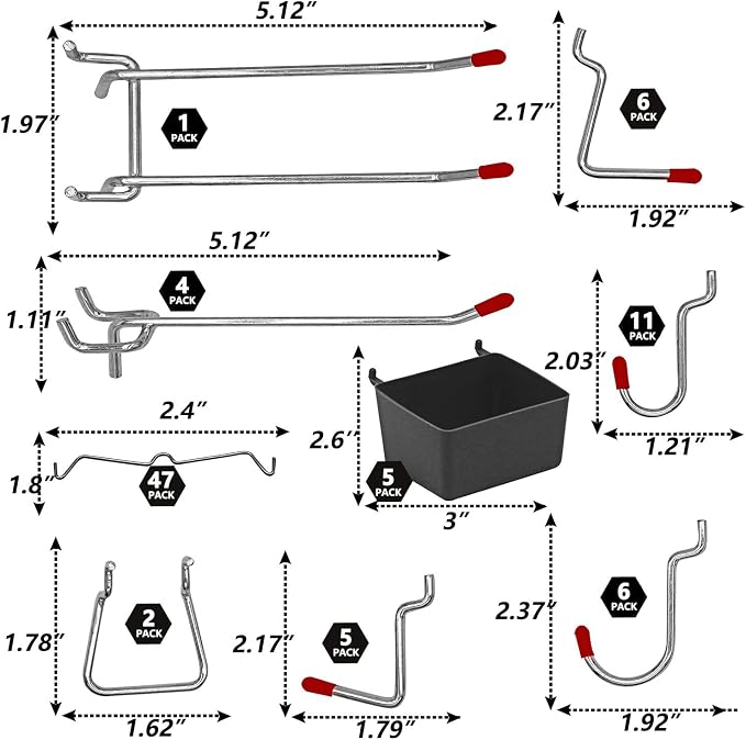 114 pcs Pegboard Hooks Assortment - Image 3