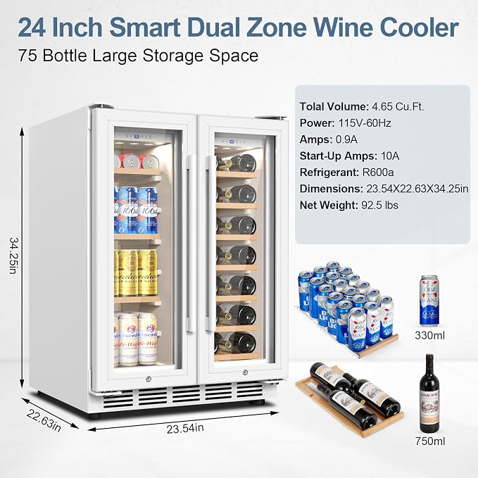 Wine and Beverage Refrigerator, 24 Inch Beverage Cooler Dual Zone - Image 8