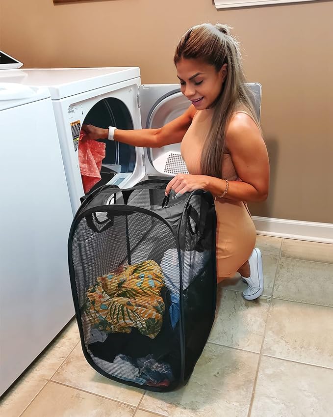2 Pcs Strong Mesh Pop-up Laundry Hamper, Quality Pop Up Hampers - Image 6
