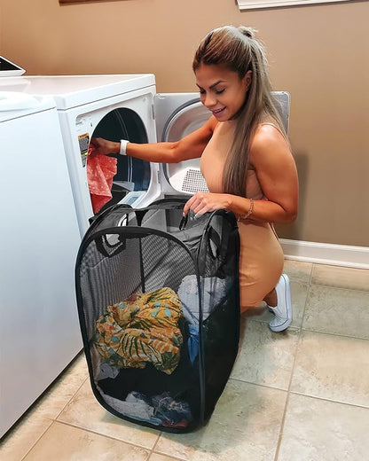 2 Pcs Strong Mesh Pop-up Laundry Hamper, Quality Pop Up Hampers - Image 6