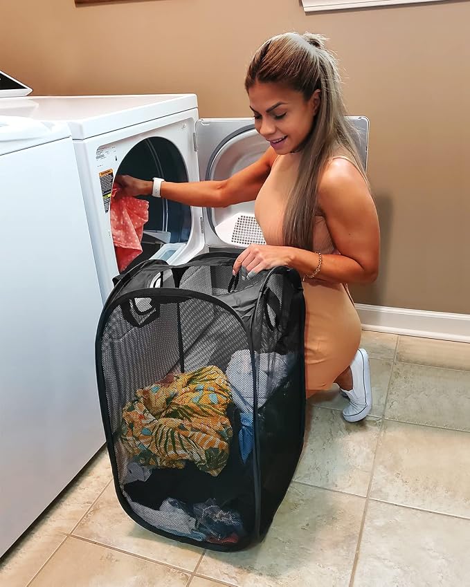 HOUSE AGAIN Mesh Popup Laundry Hamper, Collapsible Laundry Basket, Foldable Pop - Image 6