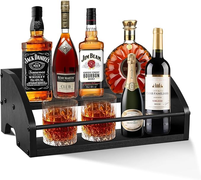 Liquor Bottle Display Shelf, Coffee Syrup Rack Organizer, 2 Step Countertop - Image 9