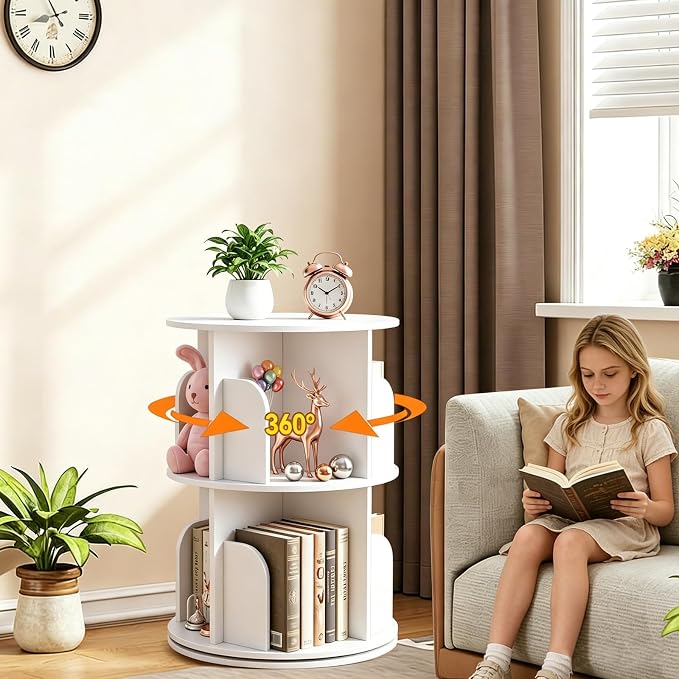 RUNSUNSPRI 2 Tier Rotating Bookshelf Tower Spinning Bookshelf Revolving by RUNSUNSPRI