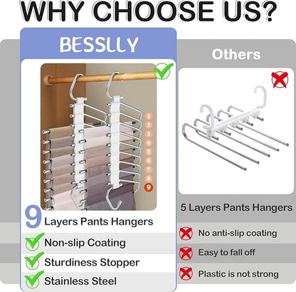 Upgrade 9 Layers Pants Hangers Space Saving, 4 Pack Multifunctional Pants Rack - Image 6