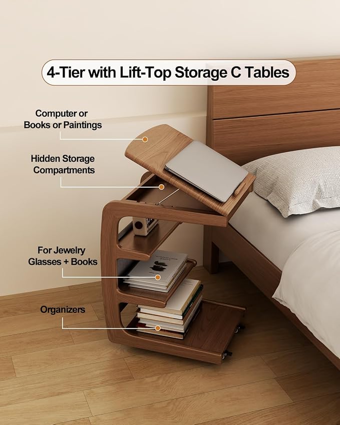 AQIMUELE Rolling Side Table, C Shaped End Table, C Table - Image 8