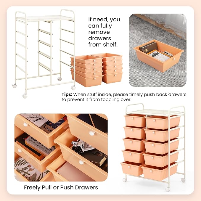 Giantex 10 Drawers Rolling Cart, Classroom Organizers, Storage Cart - Image 7