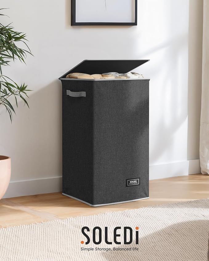 SOLEDI Laundry Hamper with Lid 90L Large & Tall Collapsible Laundry Basket - Image 8