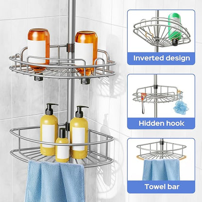 HAMITOR Shower Caddy Tension Pole: 4-Tier Corner Rustproof Bathroom Organizer - Image 5