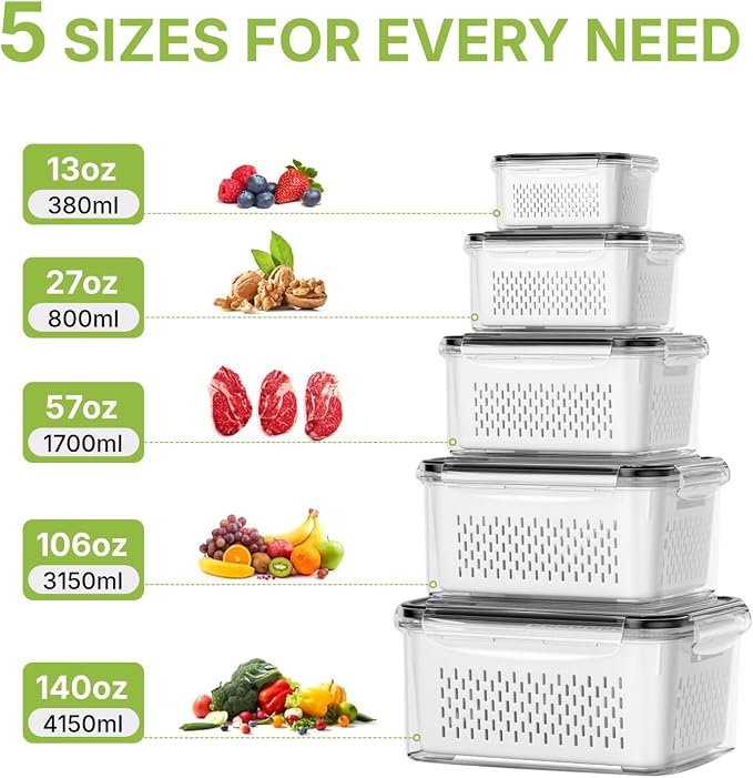 5 Pack Large Fruit Storage Containers - Image 3