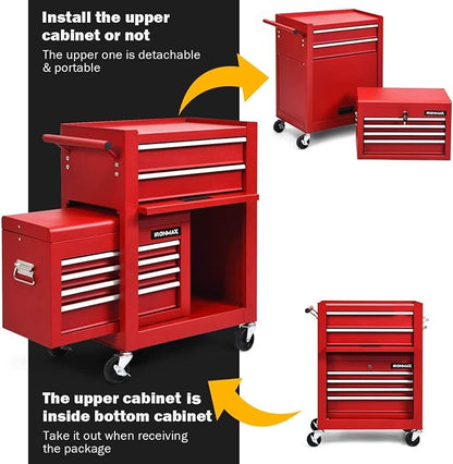 Goplus Tool Chest, 3-in-1 Rolling 6 Drawers Tool Cabinet - Image 4