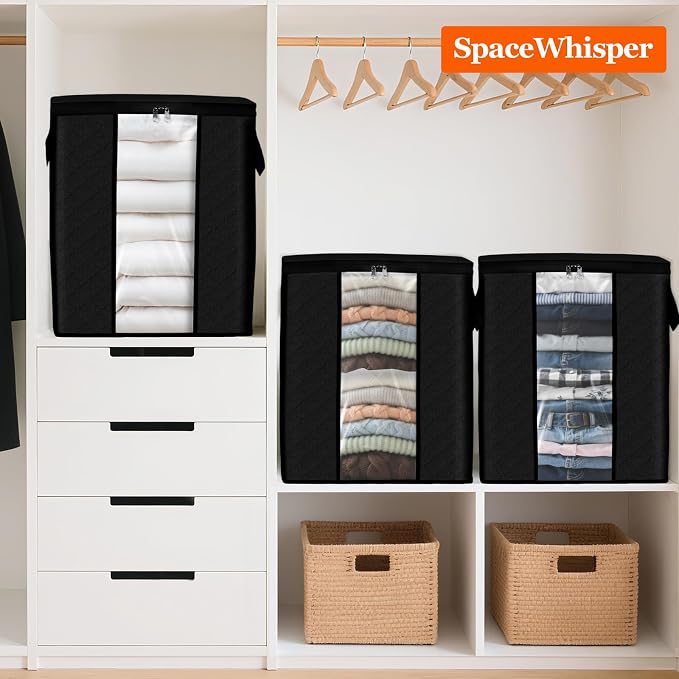 SpaceWhisper 4 Pack 100L Clothes Storage, Foldable Thick Fabric Blanket Storage - Image 7