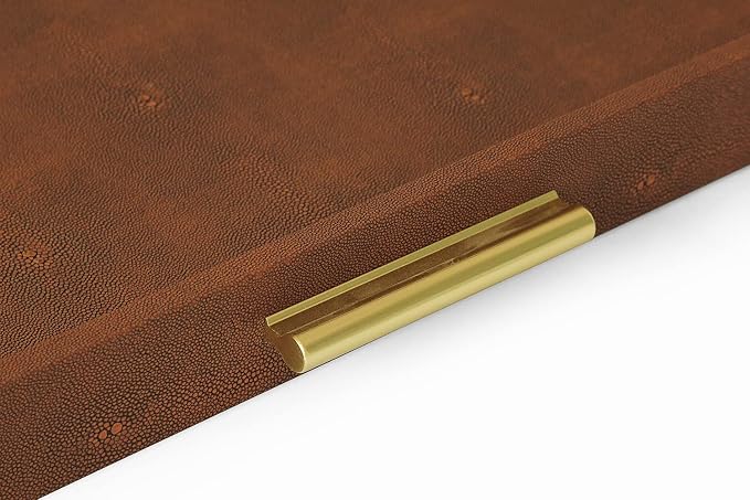 HofferRuffer Extra Large Square Serving Tray, Elegant Faux Leather Ottoman Tray - Image 3