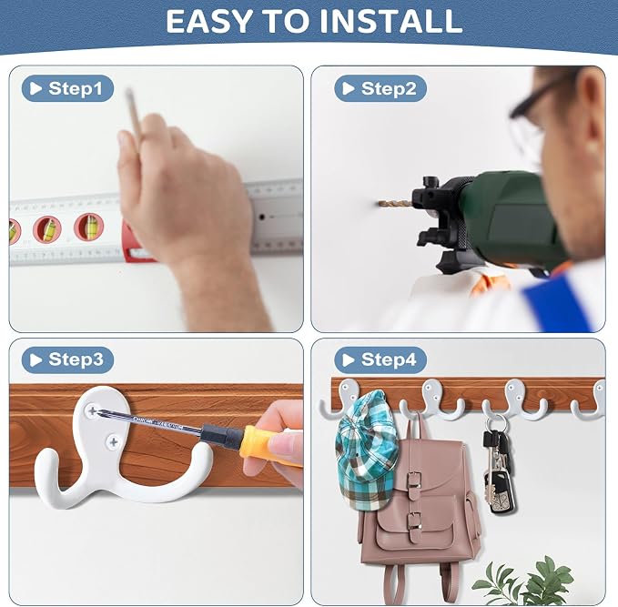 15Pack Coat Hooks Wall Hooks for Hanging, Heavy Duty Double Prong Metal Hook - Image 7