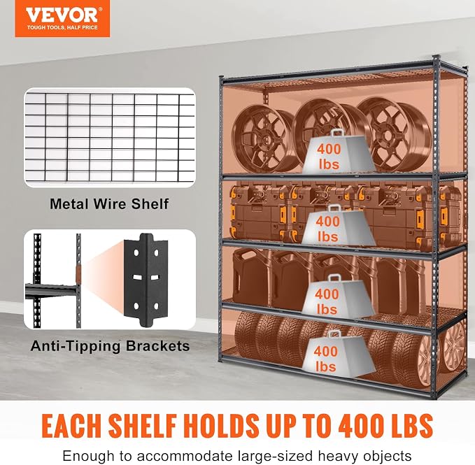 VEVOR Storage Shelving Unit 5-Tier Adjustable 2000 lbs Capacity Black | Heavy - Image 4