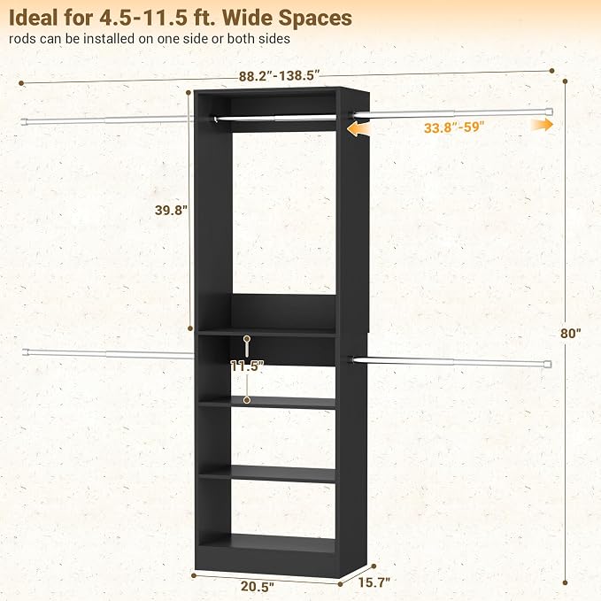 Homieasy Closet System, 4.5-11.5 Ft Expandable Closet Organizer, Walk-in Wood - Image 3
