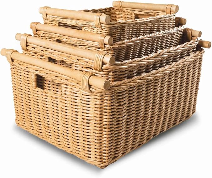 The Basket Lady Pole Handle Wicker Storage Basket, 18 in L x 14.5 in W x 9 in H - Image 5