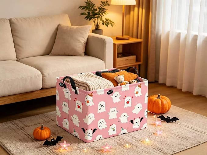 Halloween Basket Cute Baskets for Kids Pumpkin Basket Rectangular Storage Bin - Image 5