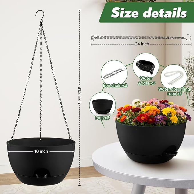 3-Piece Set of 10-Inch Hanging Planters - Image 3