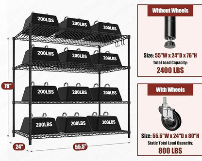 PrimeZone 6 Packs 55.5" W x 24" D x 80" H Heavy Duty Wire Storage Shelves - Image 3