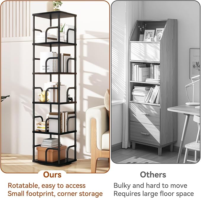 IBUYKE 6 Tier Rotating Bookshelf, Square Bookcases - Image 8