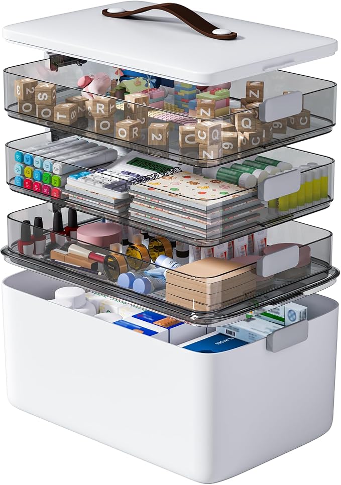 MOPUP 4-Tier Medicine Craft, Organizer Storage, Portable Latch Bin by MOPUP