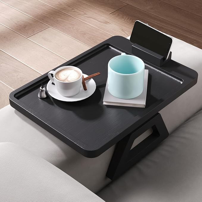 Couch Arm Tray with 360°Phone, Bamboo Folding Sofa Tray, Sofa Armrest Trays - Image 2