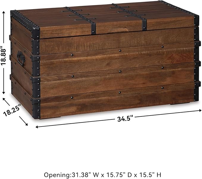 Signature Design by Ashley Kettleby Vintage Wood Storage Trunk or Coffee Table - Image 3