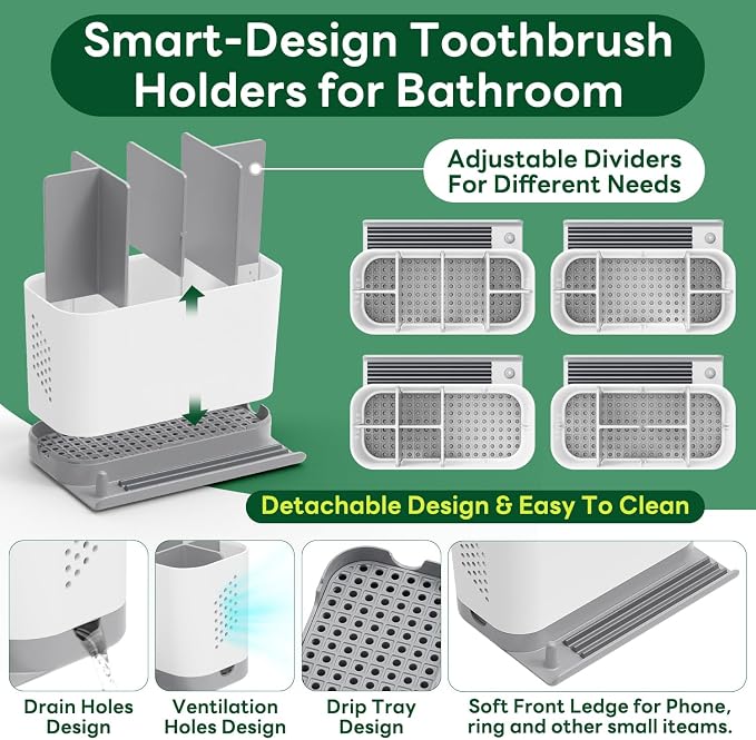 Toothbrush Holders for Bathrooms, Adjustable 6 Slots Electric Toothbrush and - Image 7