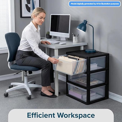 Wide 3 Drawer Tower, Plastic Storage Drawers - Image 4