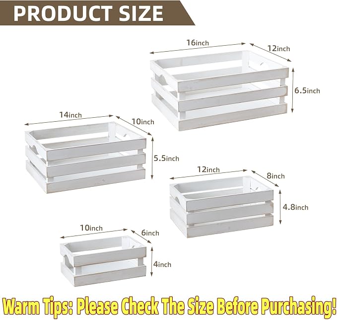 Set of 4 Large Wooden Decorative Storage Crates, Farmhouse Wood Storage - Image 2